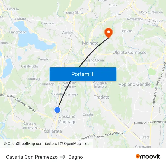 Cavaria Con Premezzo to Cagno map