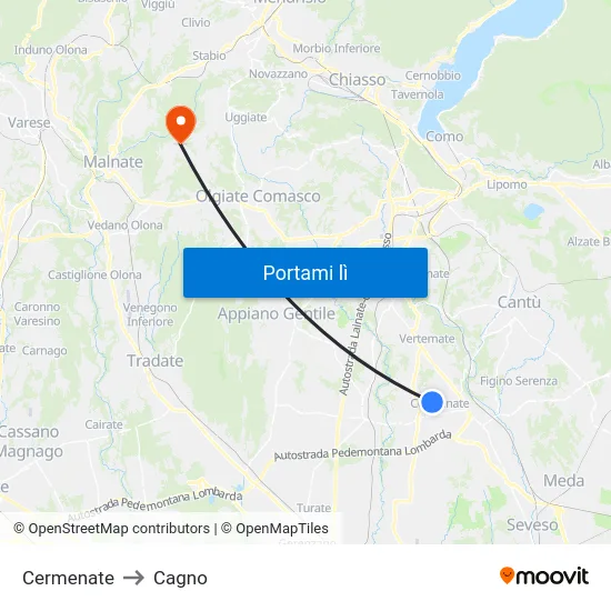 Cermenate to Cagno map