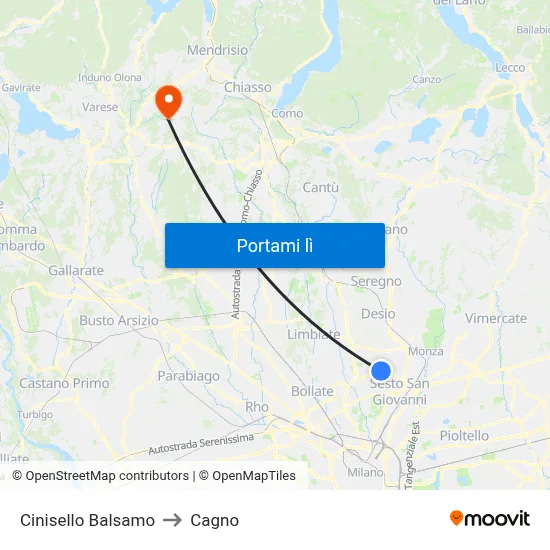 Cinisello Balsamo to Cagno map