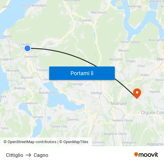 Cittiglio to Cagno map