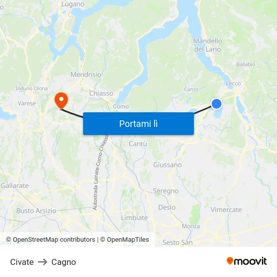 Civate to Cagno map