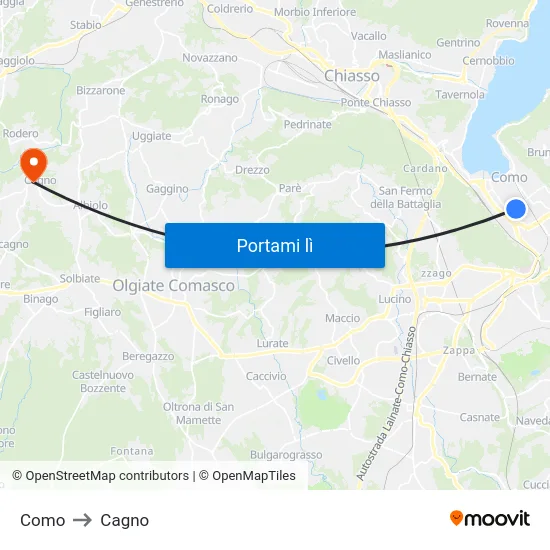 Como to Cagno map