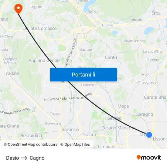 Desio to Cagno map