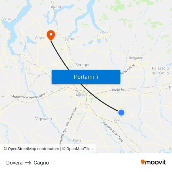 Dovera to Cagno map