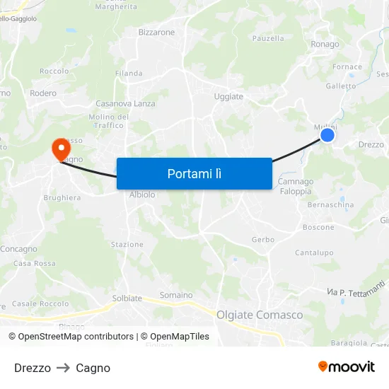 Drezzo to Cagno map