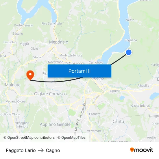 Faggeto Lario to Cagno map