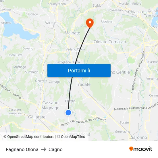 Fagnano Olona to Cagno map