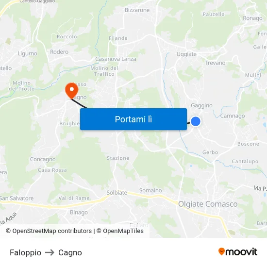 Faloppio to Cagno map