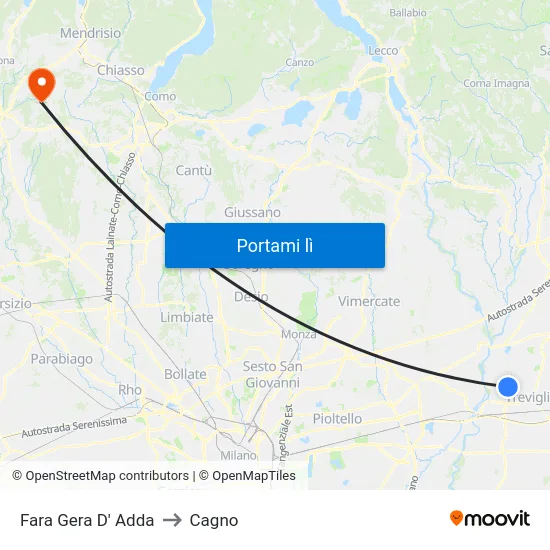 Fara Gera D' Adda to Cagno map