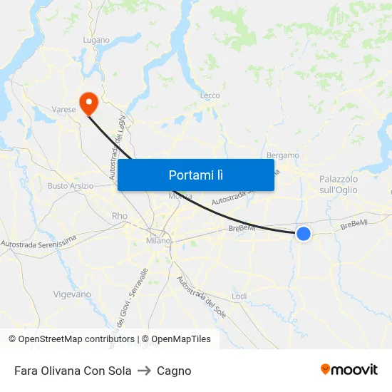 Fara Olivana Con Sola to Cagno map