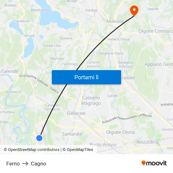 Ferno to Cagno map