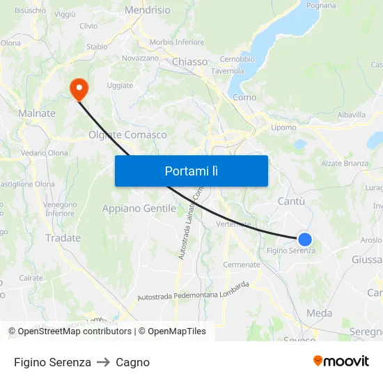 Figino Serenza to Cagno map