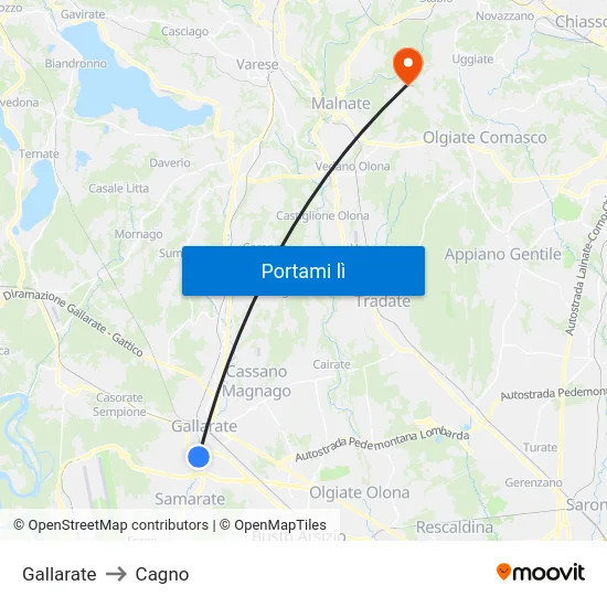 Gallarate to Cagno map