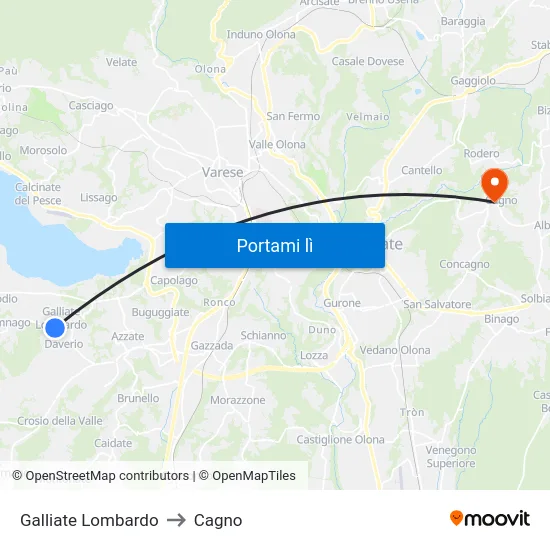 Galliate Lombardo to Cagno map
