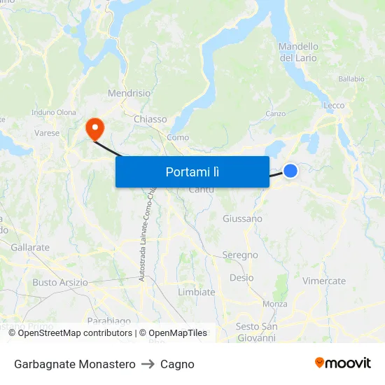 Garbagnate Monastero to Cagno map
