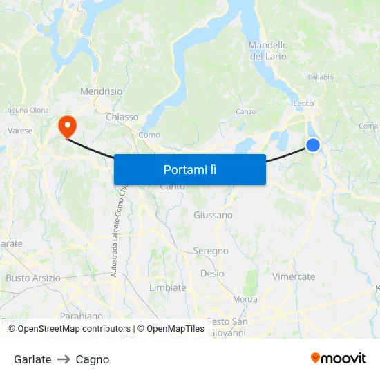 Garlate to Cagno map