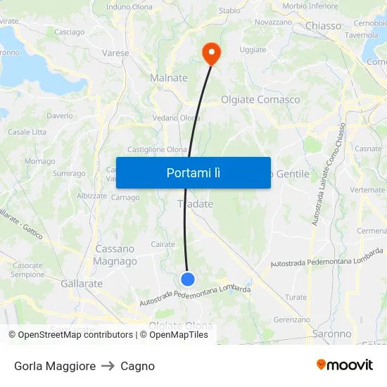 Gorla Maggiore to Cagno map