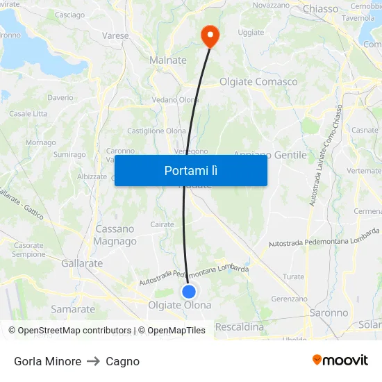 Gorla Minore to Cagno map