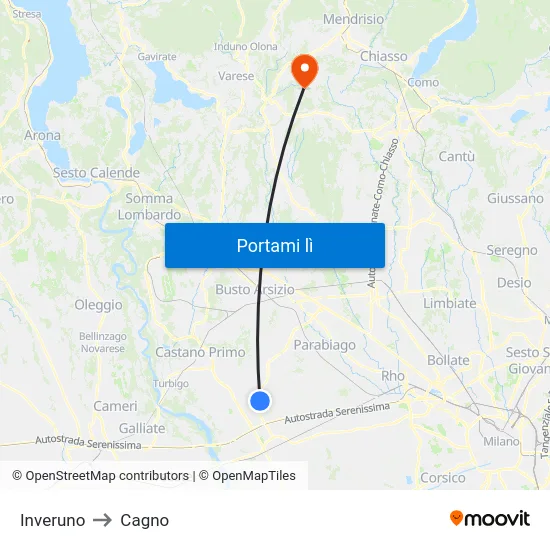 Inveruno to Cagno map