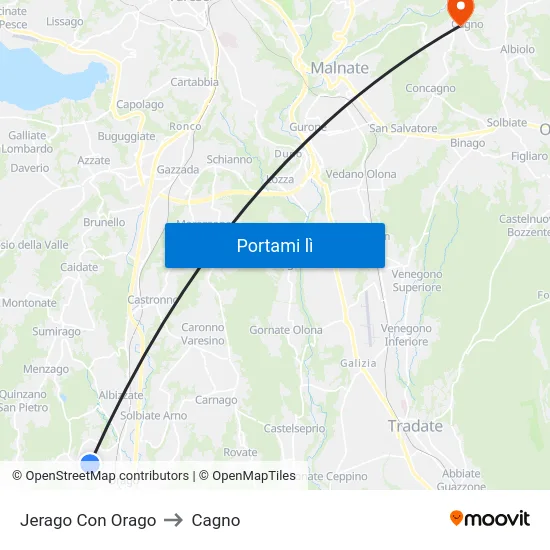 Jerago Con Orago to Cagno map