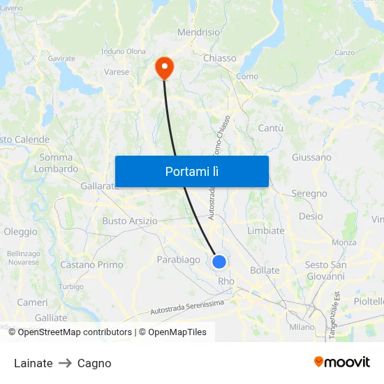 Lainate to Cagno map