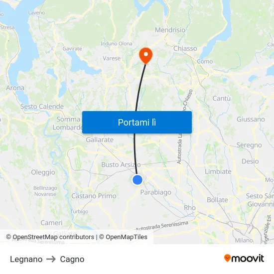 Legnano to Cagno map