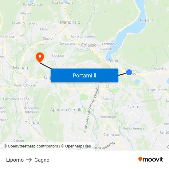 Lipomo to Cagno map