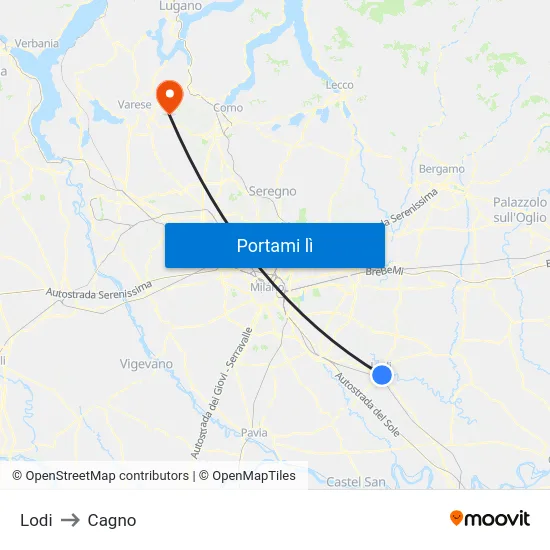 Lodi to Cagno map