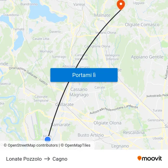Lonate Pozzolo to Cagno map