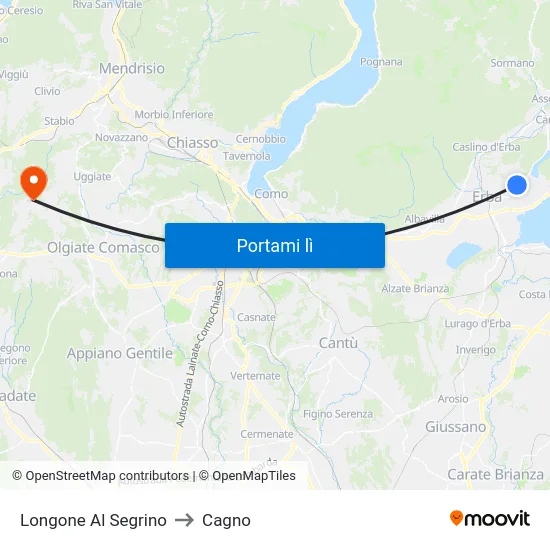Longone Al Segrino to Cagno map