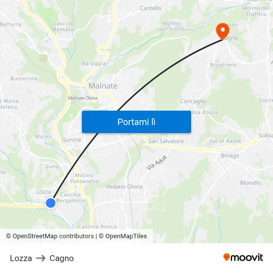 Lozza to Cagno map