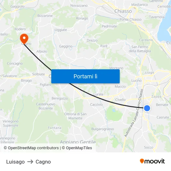 Luisago to Cagno map