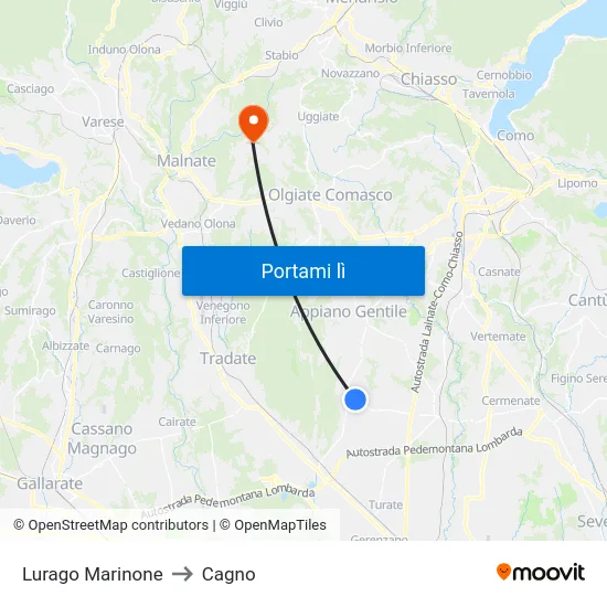 Lurago Marinone to Cagno map