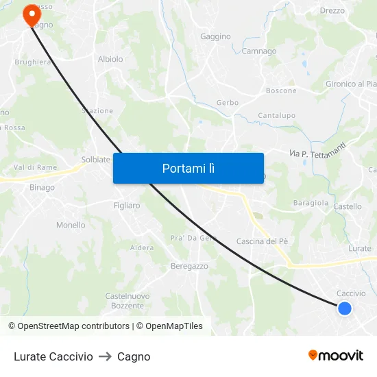 Lurate Caccivio to Cagno map