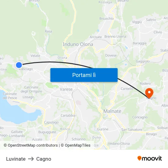 Luvinate to Cagno map