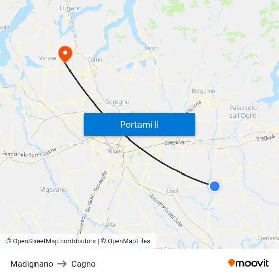 Madignano to Cagno map