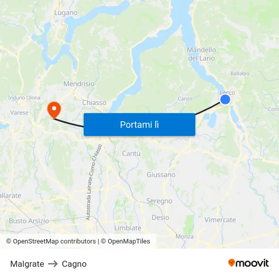Malgrate to Cagno map