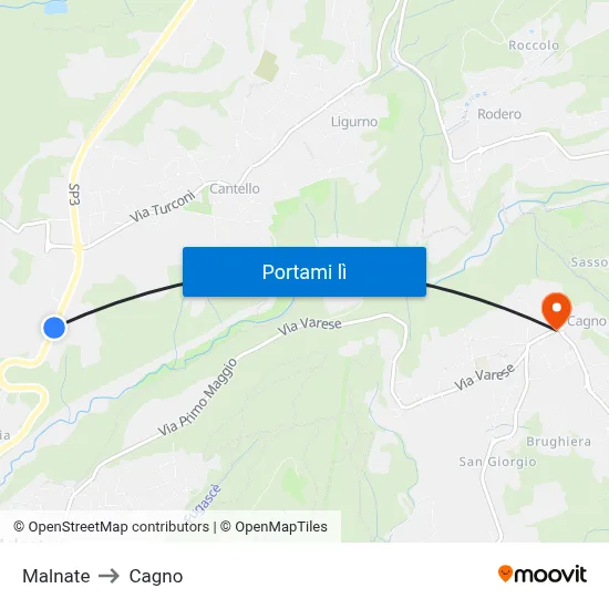 Malnate to Cagno map