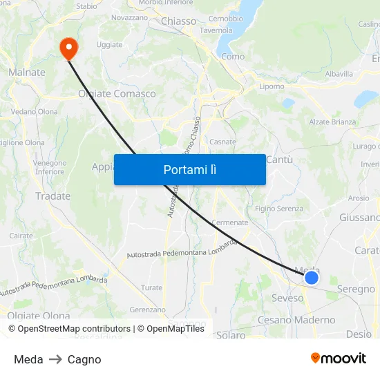 Meda to Cagno map