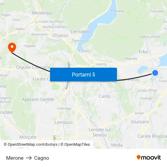 Merone to Cagno map