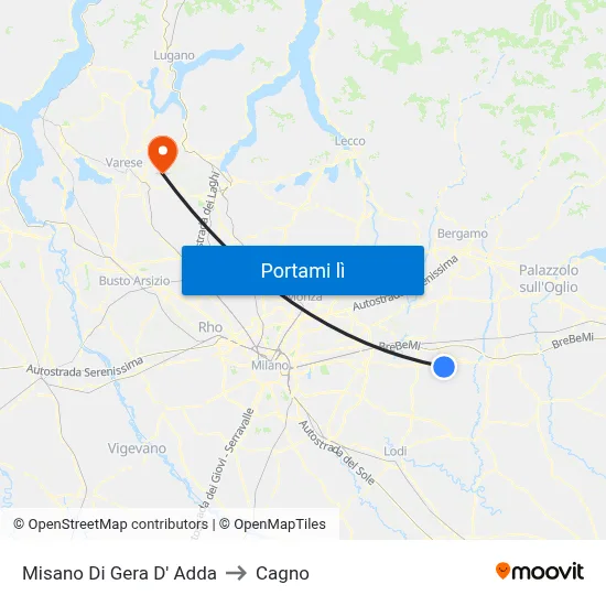 Misano Di Gera D' Adda to Cagno map