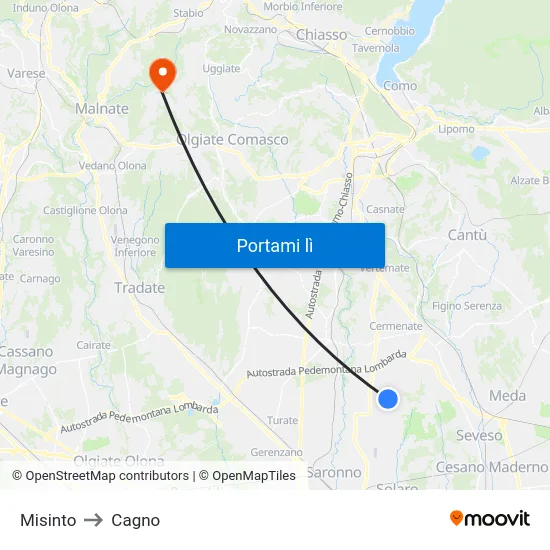 Misinto to Cagno map