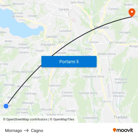 Mornago to Cagno map