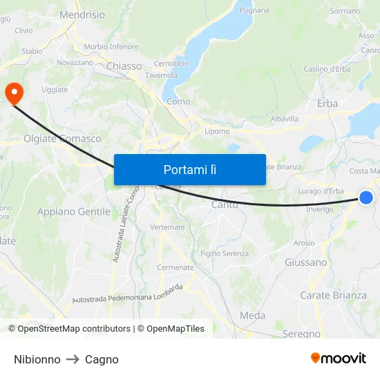 Nibionno to Cagno map