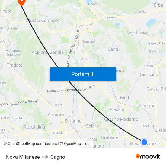 Nova Milanese to Cagno map