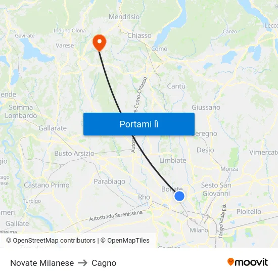 Novate Milanese to Cagno map