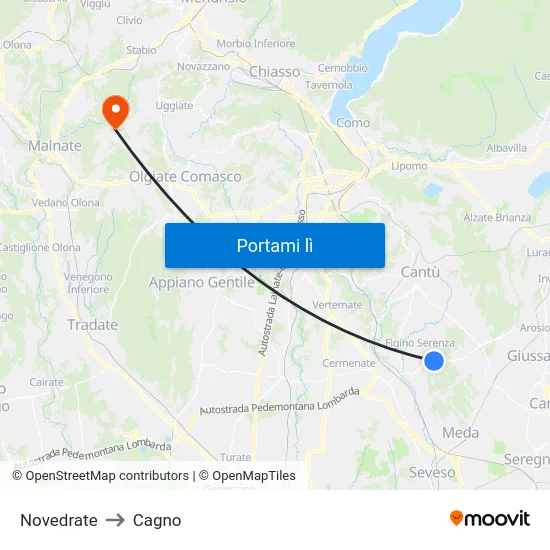 Novedrate to Cagno map