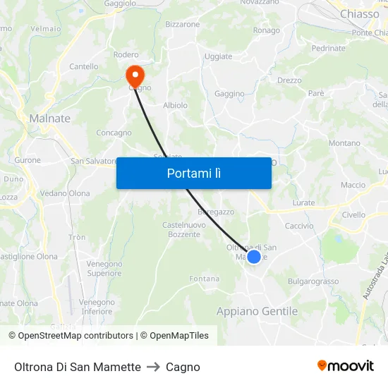 Oltrona Di San Mamette to Cagno map