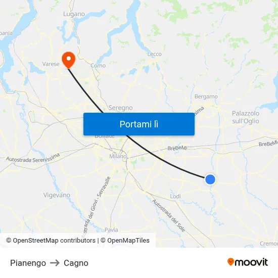 Pianengo to Cagno map