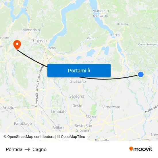 Pontida to Cagno map